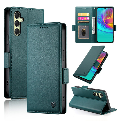 Samsung Galaxy A16 5G Side Buckle Magnetic Frosted Leather Phone Case - Dark Green