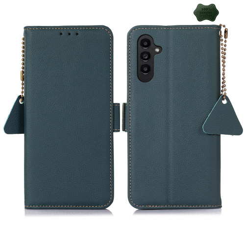 Samsung Galaxy A16 5G Side-Magnetic TJ Genuine Leather RFID Phone Case - Green