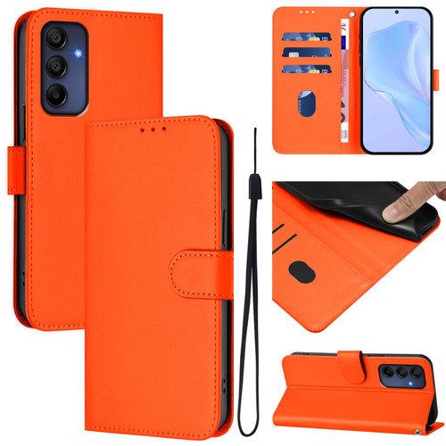 Samsung Galaxy A16 5G Skin Feel Solid Color Leather Phone Case with Lanyard - Orange Samsung Galaxy A16 5G Skin Feel Solid Color Leather Phone Case with Lanyard - Orange
