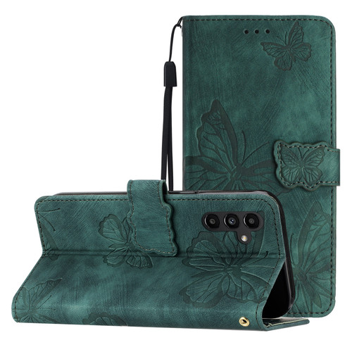 Samsung Galaxy A16 5G Skin-feel Embossed Butterfly Leather Phone Case - Green Samsung Galaxy A16 5G Skin-feel Embossed Butterfly Leather Phone Case - Green