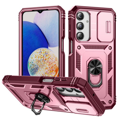 Samsung Galaxy A16 5G Sliding Camshield TPU + PC Phone Case with Holder - Pink+Rose Red