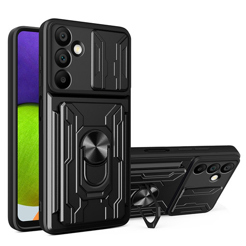 Samsung Galaxy A16 5G Sliding Camshield TPU+PC Phone Case with Card Slot - Black