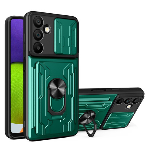 Samsung Galaxy A16 5G Sliding Camshield TPU+PC Phone Case with Card Slot - Dark Green