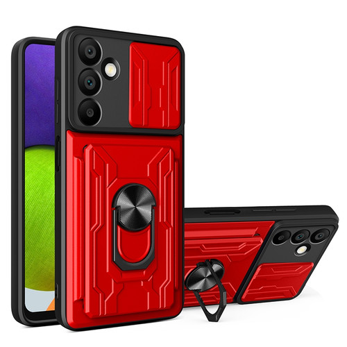 Samsung Galaxy A16 5G Sliding Camshield TPU+PC Phone Case with Card Slot - Red