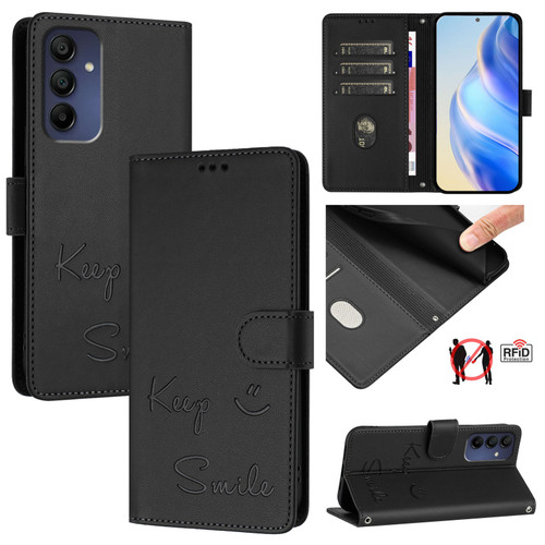 Samsung Galaxy A16 5G Smile Embossing RFID Leather Phone Case - Black