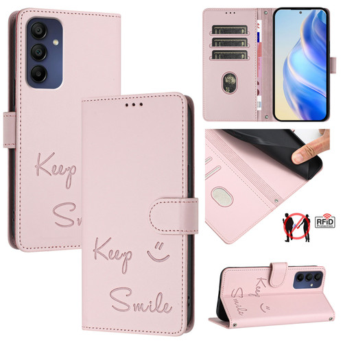 Samsung Galaxy A16 5G Smile Embossing RFID Leather Phone Case - Pink
