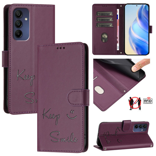 Samsung Galaxy A16 5G Smile Embossing RFID Leather Phone Case - Violet
