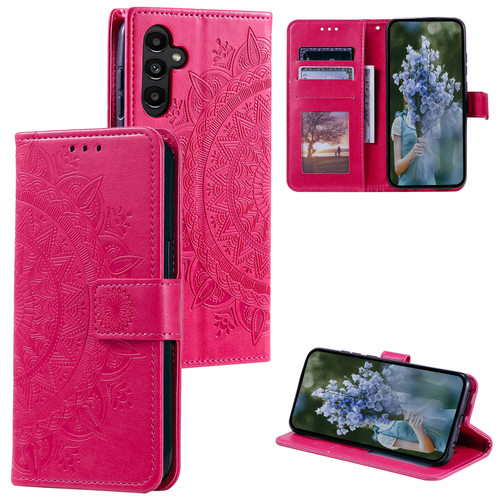 Samsung Galaxy A16 5G Totem Flower Embossed Leather Phone Case - Red