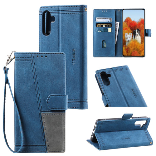 Samsung Galaxy A16 5G TTUDRCH Embossed Line Splicing Leather Phone Case - Blue
