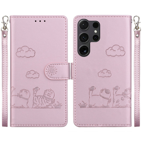 Samsung Galaxy S25 Ultra 5G Cute Cats RFID Leather Phone Case - Rose Gold