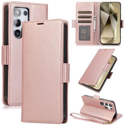 Samsung Galaxy S25 Ultra 5G Side Buckle RFID Anti-theft Leather Phone Case - Rose Gold