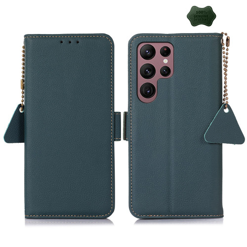 Samsung Galaxy S25 Ultra 5G Side-Magnetic TJ Genuine Leather RFID Phone Case - Green