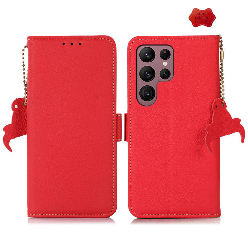 Samsung Galaxy S25 Ultra 5G Side-Magnetic TJ Genuine Leather RFID Phone Case - Red