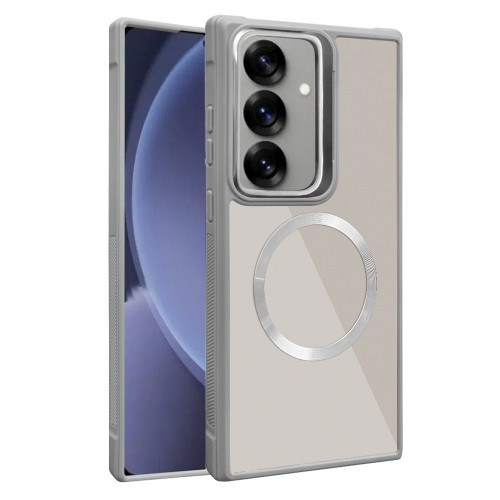 Samsung Galaxy S25+ 5G Plated CD Texture MagSafe Acrylic Hybrid TPU Phone Case - Gray