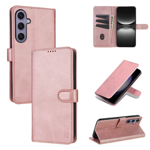 Samsung Galaxy S25 5G AZNS Skin Feel Calf Texture Flip Leather Phone Case - Rose Gold