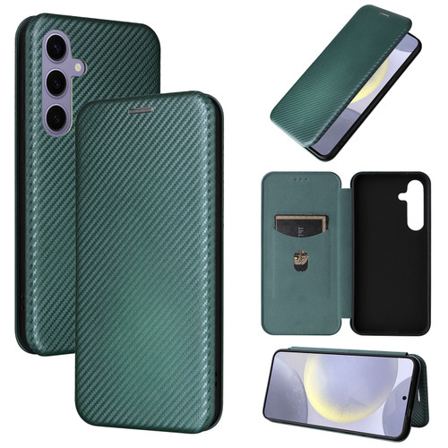 Samsung Galaxy S25 5G Carbon Fiber Texture Flip Leather Phone Case - Green
