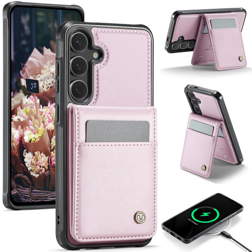 Samsung Galaxy S25 5G JEEHOOD J06 British Style RFID MagSafe Card Bag PU Phone Case - Pink