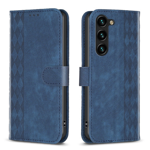 Samsung Galaxy S25 5G Plaid Embossed Leather Phone Case - Blue