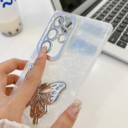 Samsung Galaxy S25 5G Plating Glitter Lens Film Texture Butterfly
