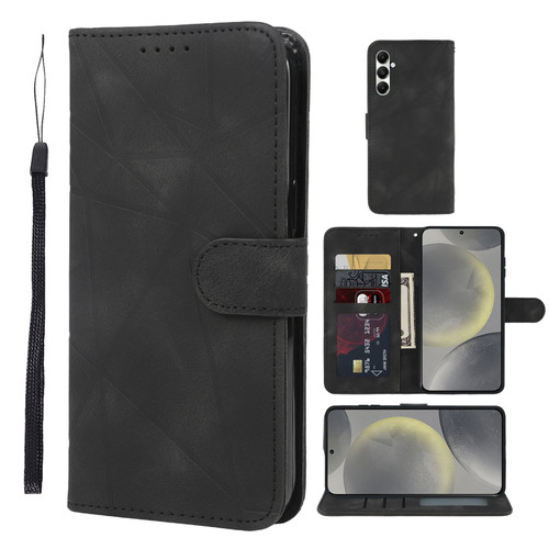 Samsung Galaxy S25 5G Skin Feel Geometric Lines Leather Phone Case - Black