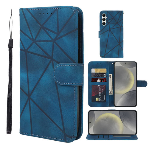 Samsung Galaxy S25 5G Skin Feel Geometric Lines Leather Phone Case - Blue