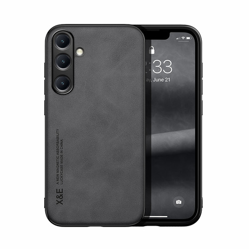Samsung Galaxy S25 5G Skin Feel Magnetic Leather Back Phone Case - Dark Grey