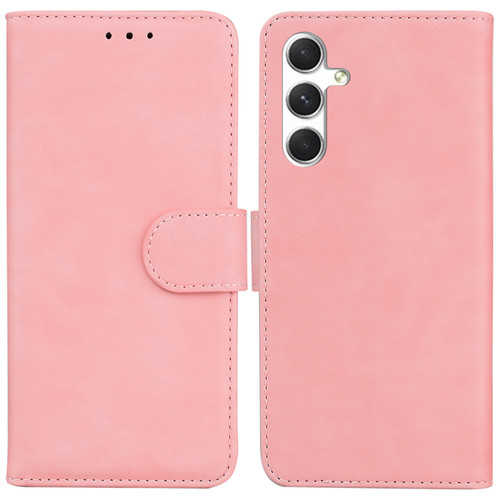 Samsung Galaxy S25 5G Skin Feel Pure Color Flip Leather Phone Case - Pink