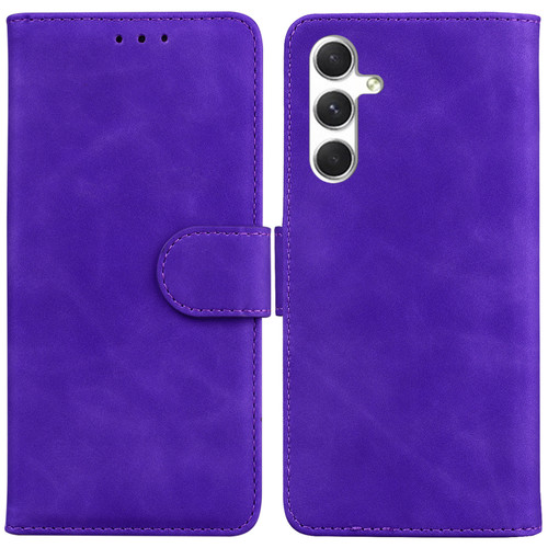 Samsung Galaxy S25 5G Skin Feel Pure Color Flip Leather Phone Case - Purple