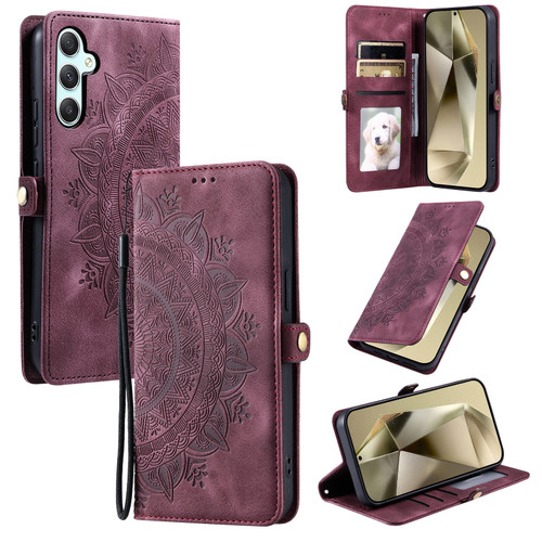 Samsung Galaxy S25 5G Skin Feel Totem Embossed Leather Phone Case - Wine Red