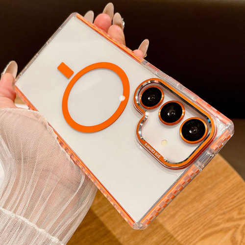 Samsung Galaxy S25 5G Transparent MagSafe Phone Case with Lens Film - Orange