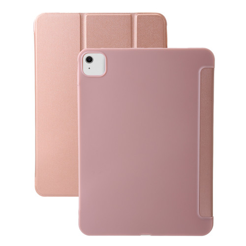 iPad Pro 13 2024 Three-fold Holder Flip Tablet Leather Case - Rose