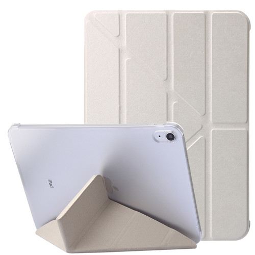 iPad 2025 / 2022 Silk Texture Horizontal Deformation Flip Tablet Leather Case with Holder - White iPad 2025 / 2022 Silk Texture Horizontal Deformation Flip Tablet Leather Case with Holder - White