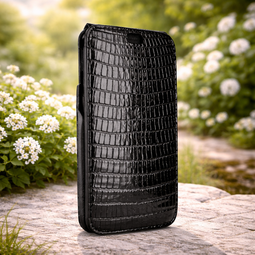 Piel Frama 504 Black Lizard iMagnum Leather Case for iPhone 16e | iPhone 17e