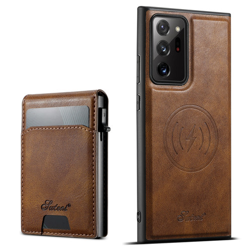 Samsung Galaxy Note20 5G Suteni H19 Oil Wax 2-in-1 MagSafe Removable Card Box Back Phone Case - Brown