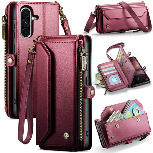 Samsung Galaxy A56 5G CaseMe C36 Card Slots Zipper Wallet RFID Anti-theft Leather Phone Case - Red