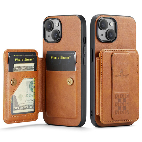 iPhone 15 Pro Fierre Shann Oil Wax Cow Leather Card Holder Back