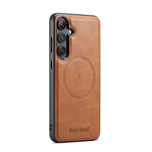 Samsung Galaxy S25 5G Fierre Shann FS-027 Cowhide Texture MagSafe Magnetic Phone Case - Brown Samsung Galaxy S25 5G Fierre Shann FS-027 Cowhide Texture MagSafe Magnetic Phone Case - Brown