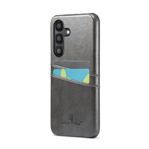 Samsung Galaxy S25 5G Fierre Shann Retro Oil Wax Texture Card Slots PU Leather Phone Case - Black