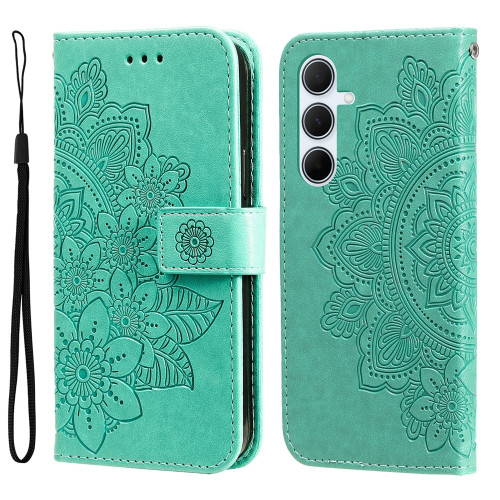 Samsung Galaxy A36 5G / A56 5G Seven-petal Flowers Embossing Leather Phone Case - Green