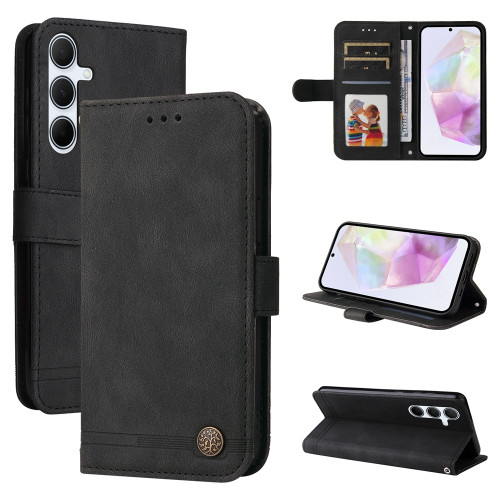 Samsung Galaxy A36 5G / A56 5G Skin Feel Life Tree Metal Button Leather Phone Case - Black Samsung Galaxy A36 5G / A56 5G Skin Feel Life Tree Metal Button Leather Phone Case - Black