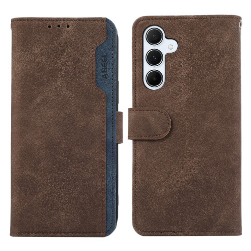 Samsung Galaxy A36 5G ABEEL Color Block Magnetic RFID Leather Phone Case - Brown-Blue