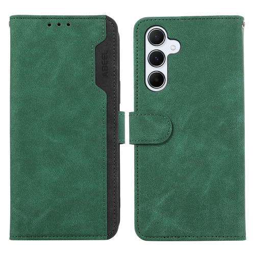 Samsung Galaxy A36 5G ABEEL Color Block Magnetic RFID Leather Phone Case - Green-Black