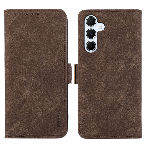 Samsung Galaxy A36 5G ABEEL Frosted Magnetic RFID Leather Phone Case - Brown