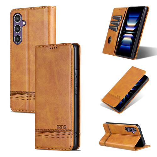 Samsung Galaxy A36 5G AZNS Magnetic Calf Texture Flip Leather Phone Case - Light Brown