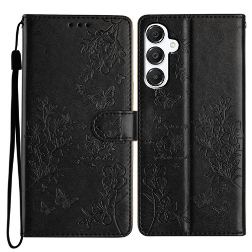 Samsung Galaxy A36 5G Butterflies and Flowers Leather Phone Case - Black