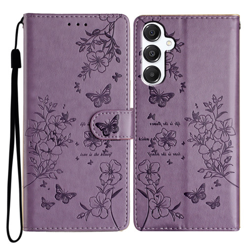 Samsung Galaxy A36 5G Butterflies and Flowers Leather Phone Case - Purple