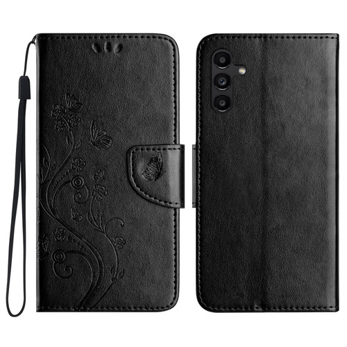 Samsung Galaxy A36 5G Butterfly Flower Pattern Flip Leather Phone Case - Black