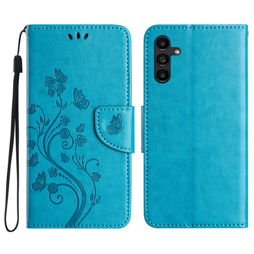 Samsung Galaxy A36 5G Butterfly Flower Pattern Flip Leather Phone Case - Blue