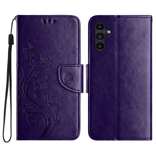 Samsung Galaxy A36 5G Butterfly Flower Pattern Flip Leather Phone Case - Dark Purple Samsung Galaxy A36 5G Butterfly Flower Pattern Flip Leather Phone Case - Dark Purple