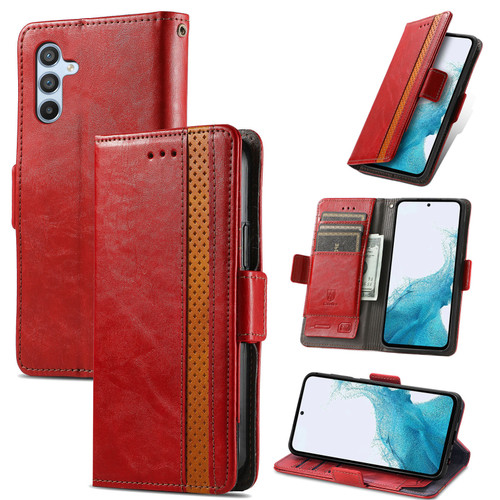 Samsung Galaxy A36 5G CaseNeo Splicing Dual Magnetic Buckle Leather Phone Case - Red